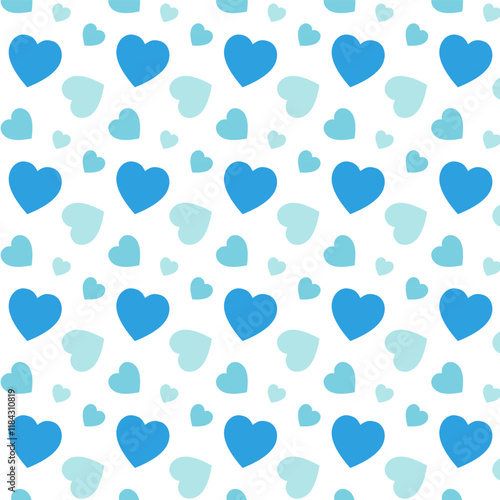 Seamless pattern with blue hearts.Cute heart repeat pattern isolated on white background for happy Valentine's Day.Vector graphic illustration.Sweet love background.