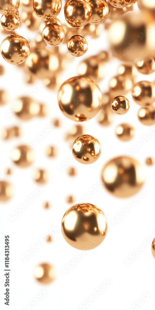 A mesmerizing display of golden spheres cascading gracefully, creating a sense of elegance and luxury in a light-filled space. A mesmerizing display of golden spheres cascading gracefully, creating a sense of elegance and luxury in a light-filled space.