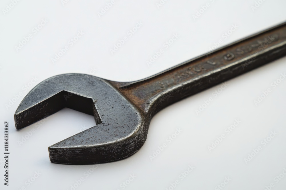Rusty wrench resting on a simple surface showcasing vintage tool aesthetics Rusty wrench resting on a simple surface showcasing vintage tool aesthetics