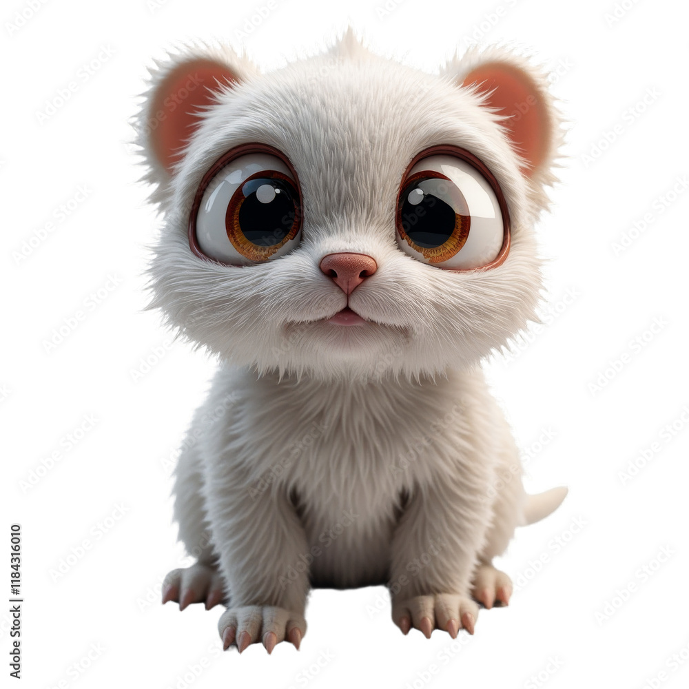 Obraz premium Adorable white kitten with big round eyes and fluffy fur