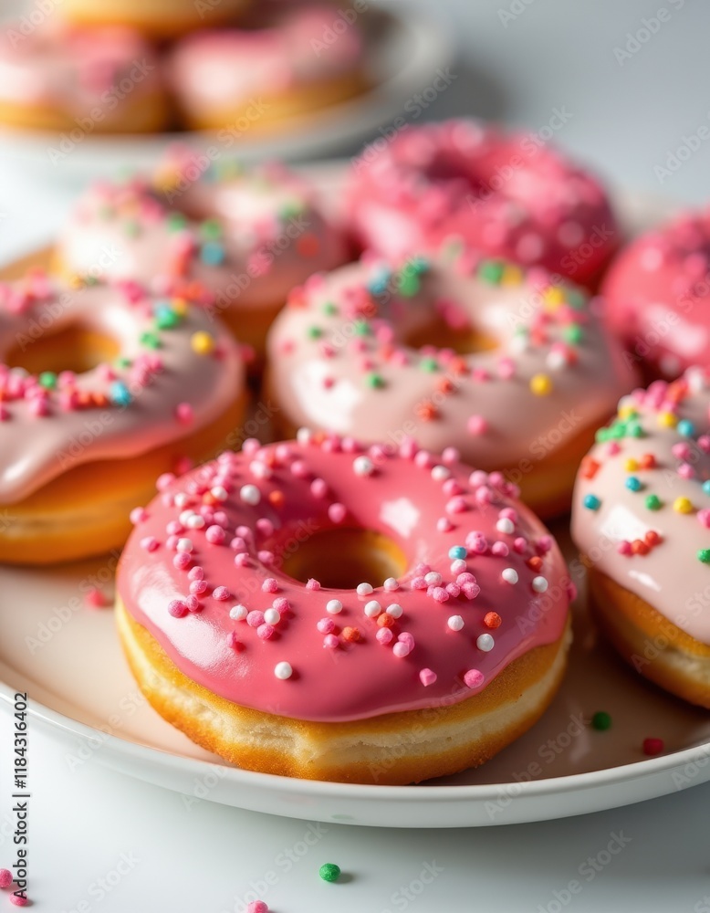 Pink Donuts on Plate Pink Donuts on Plate