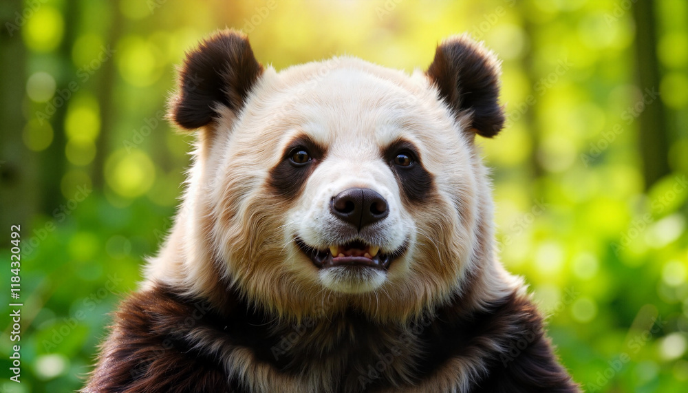 Obraz premium Panda enjoying sunlight in bamboo forest, nature's serenity