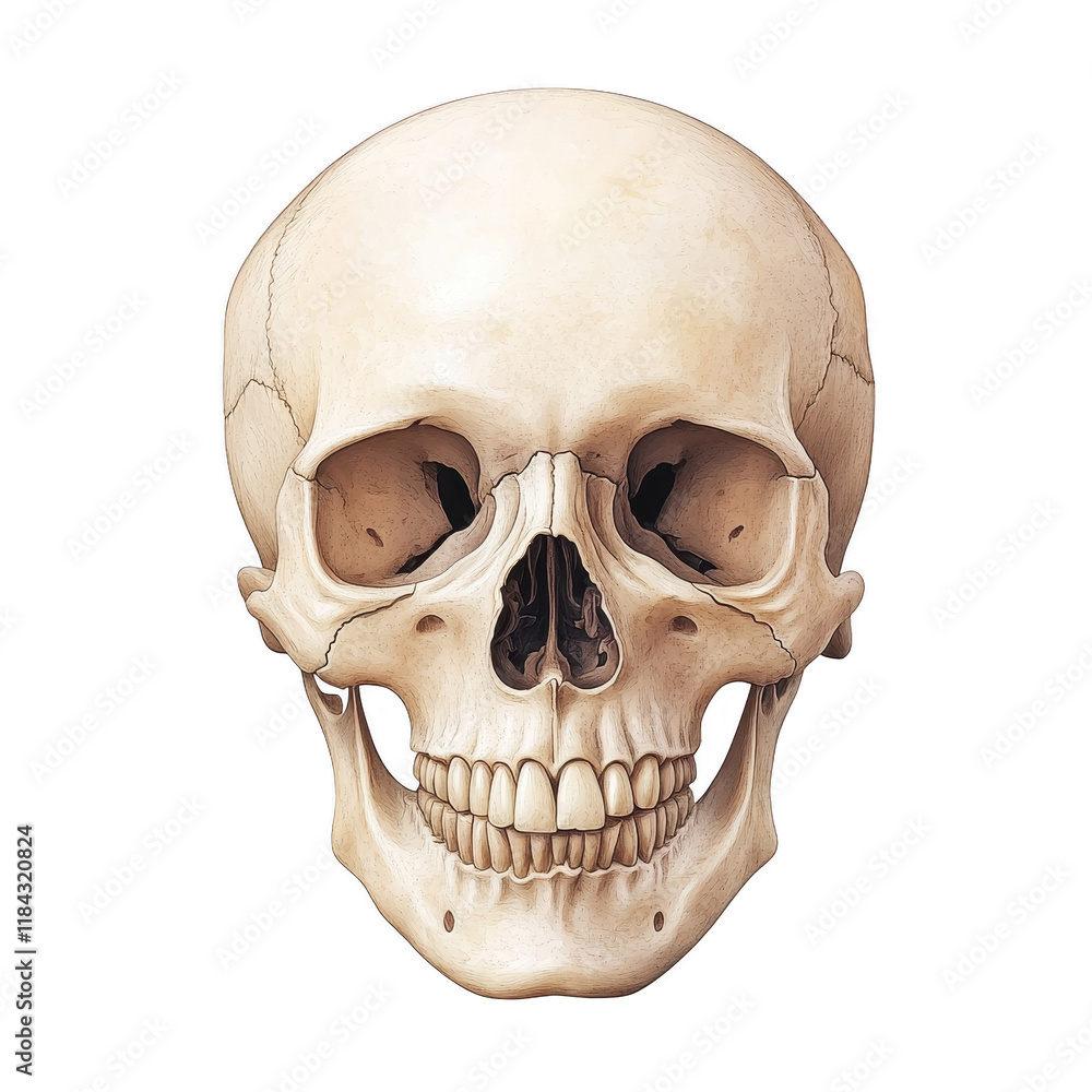 Fototapeta premium Anatomical human skull illustration, detailed structure, educational use