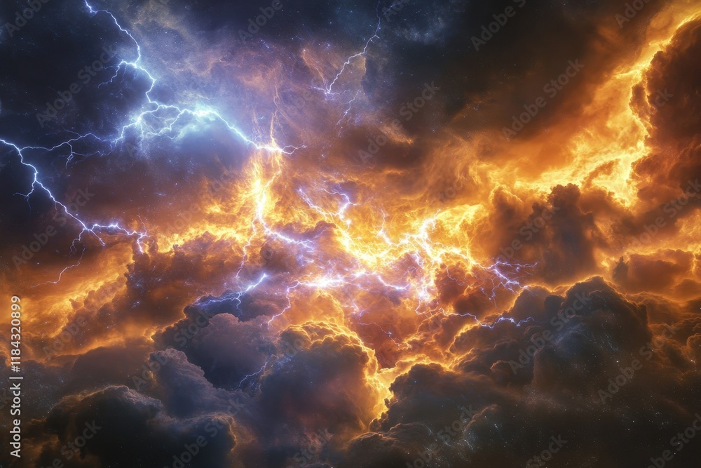 Fototapeta premium Stunning display of lightning and clouds during a powerful storm event at night