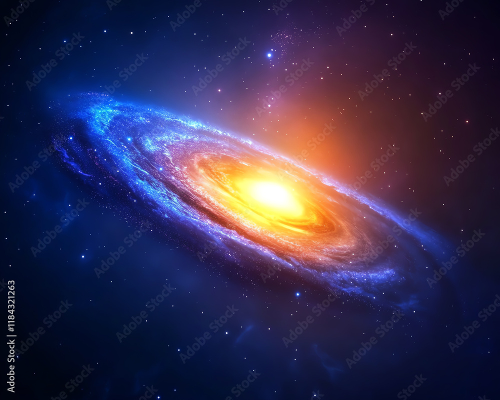 Naklejka premium A stunning view of a vibrant galaxy, showcasing swirling stars and a radiant core, representing the beauty of the universe.