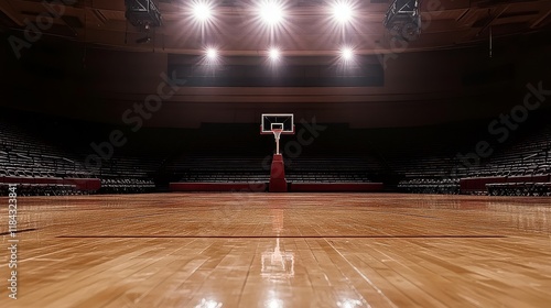 Captivating shadows fill the vacant basketball arena.