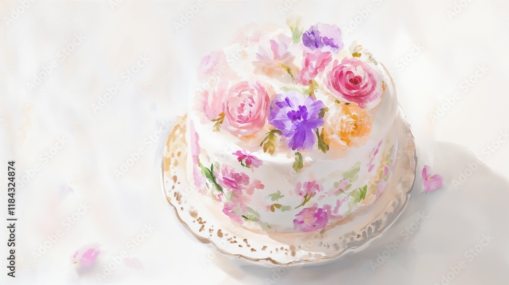 Floral cake in a pastel style in soft colors with copy space Floral cake in a pastel style in soft colors with copy space