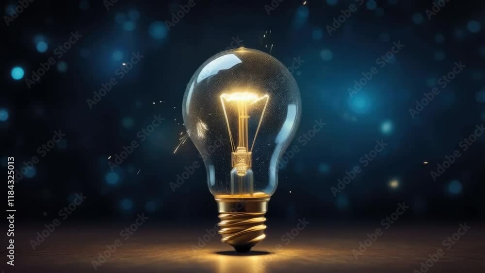 Glowing light bulb: sparkling transformation and energy burst in sequence Glowing light bulb: sparkling transformation and energy burst in sequence
