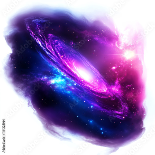 A vibrant depiction of a galaxy swirling with purple, blue, and pink hues, showcasing the beauty of the universe.