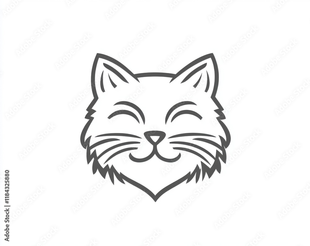 Obraz premium Minimalistic line art cat face with simple lines on a white background, perfect for logos and designs.