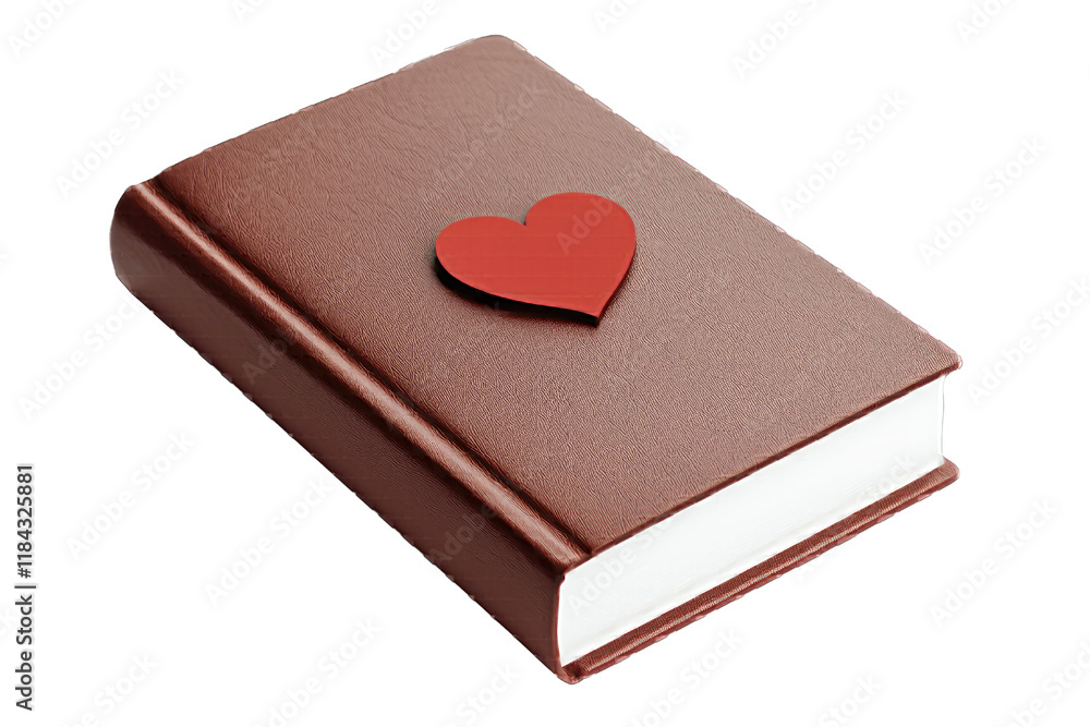 Fototapeta premium Marriage honeymoon concept. A stylish brown book featuring a heart symbol, symbolizing love and knowledge.