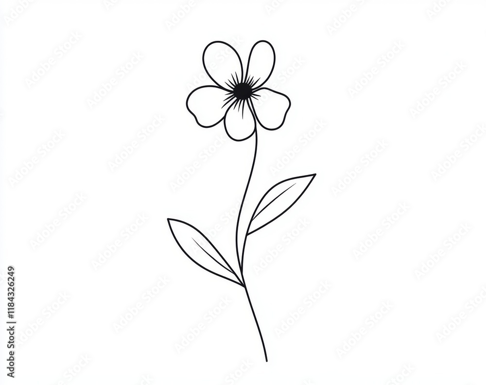 Cute, simple line art flower, minimalistic design, white background Cute, simple line art flower, minimalistic design, white background