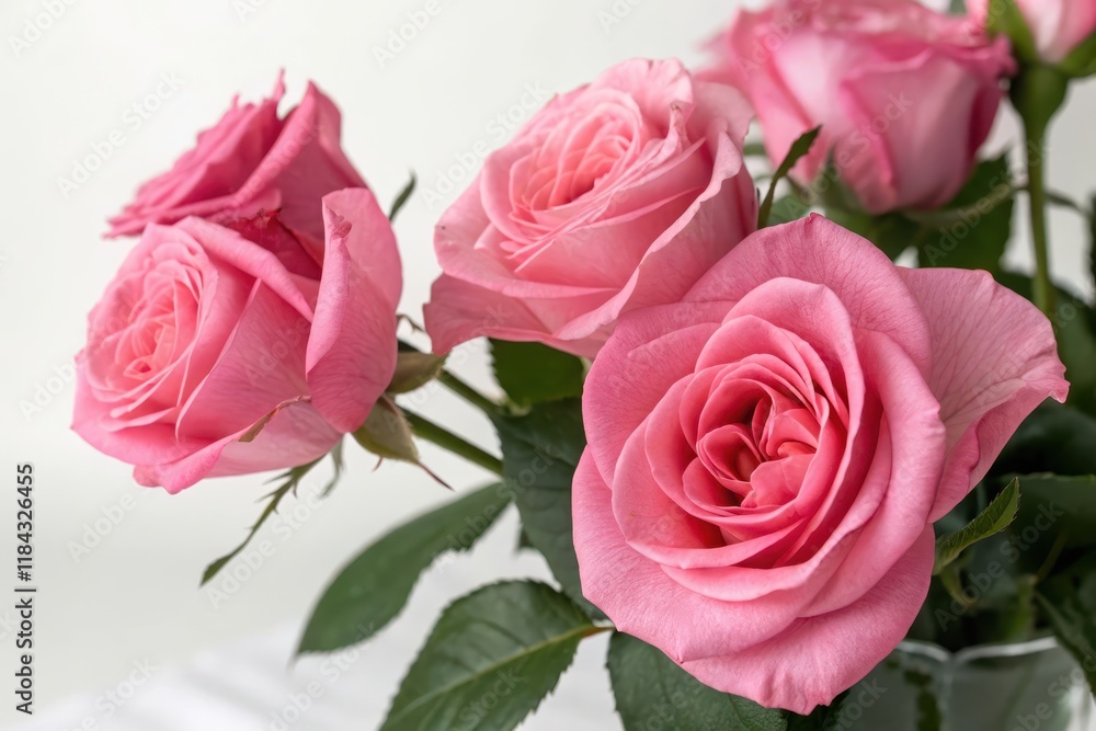 A cluster of delicate pink roses in full bloom, showcasing their soft petals and vibrant color A cluster of delicate pink roses in full bloom, showcasing their soft petals and vibrant color