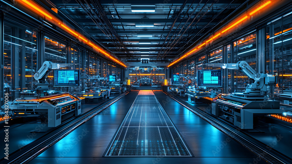 Automated Factory Futuristic Assembly Line Robotics