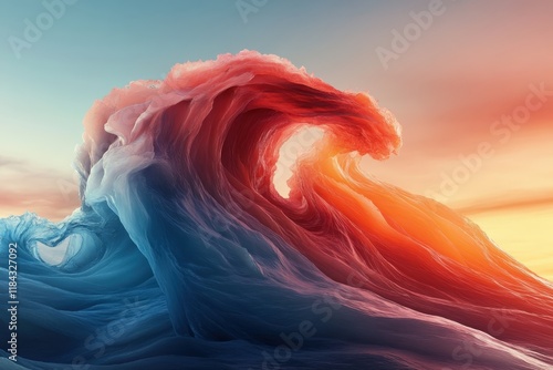 This dramatic image captures the essence of ocean waves in an abstract form, employing a bold color palette that evokes feelings of power and tranquility simultaneously.