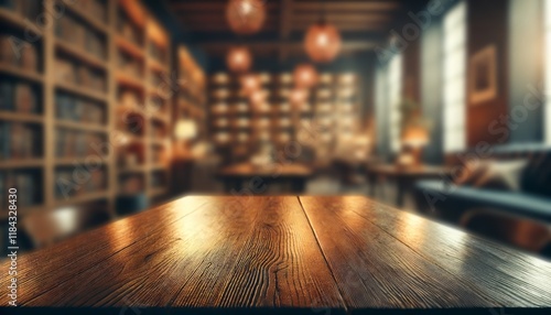 Wooden tree with books on blur background of library with bookshelf. Flawless