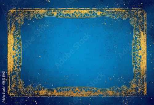 Golden Accents A Textured Blue Background with Ornate Frame