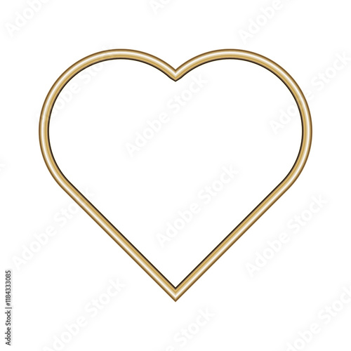 Heart gold frame. Isolated luxury heart golden border. Gold heart shape frame mockup design element. 3d Vector illustration.