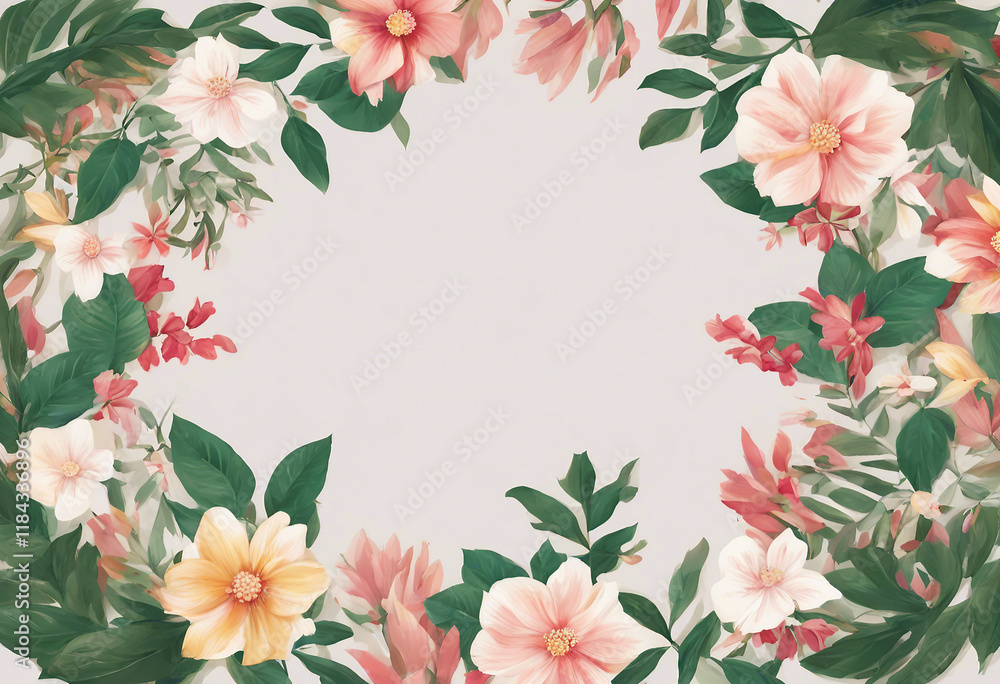 Obraz premium A delicate watercolor floral frame with soft pastel flowers