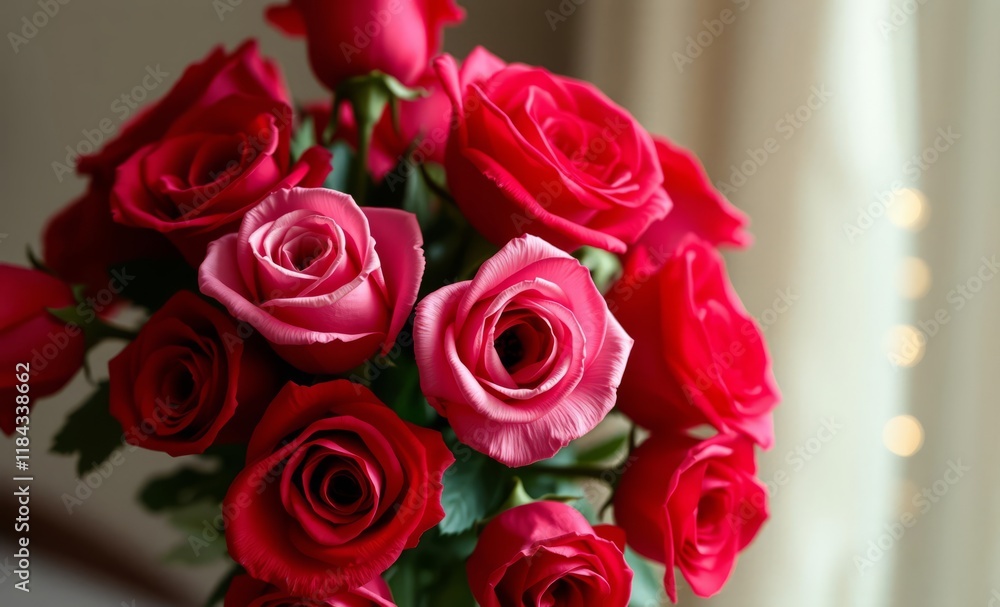vibrant red and pink roses, lush bouquet, soft focus, romantic atmosphere, valentine's day, close-up floral photography, dreamy lighting, delicate petals, fresh blooms, luxurious flower arrangement, b vibrant red and pink roses, lush bouquet, soft focus, romantic atmosphere, valentine's day, close-up floral photography, dreamy lighting, delicate petals, fresh blooms, luxurious flower arrangement, b
