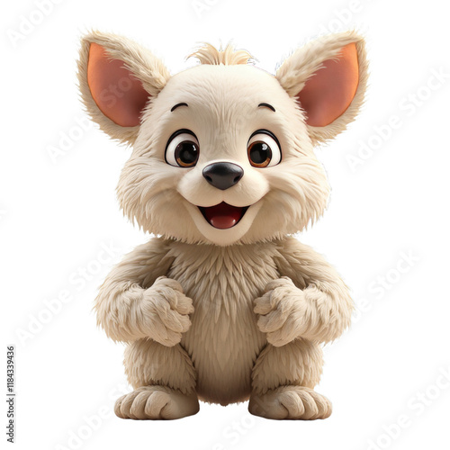 A cute, fluffy cartoon dog with big eyes and a happy expression photo