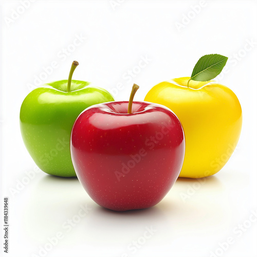 Shiny Red, Green, and Yellow Apples Isolated on White Background