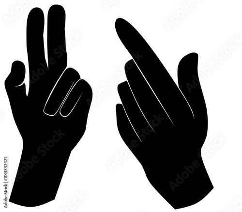 set of hand silhouettes isolated on white, Human hand gestures, collection of black hands, flat, silhouette hands pose collection, Vector illustration.