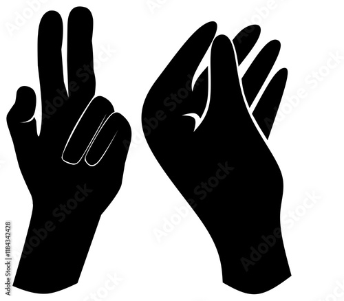 set of hand silhouettes isolated on white, Human hand gestures, collection of black hands, flat, silhouette hands pose collection, Vector illustration.