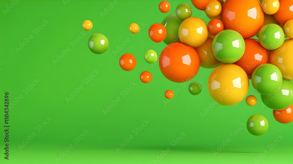 Green Background with 3D Colorful Spheres Green Background with 3D Colorful Spheres