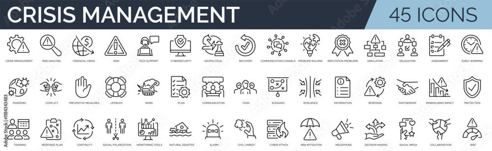 Εκτύπωση καμβά Set of 45 outline icons related to crisis management