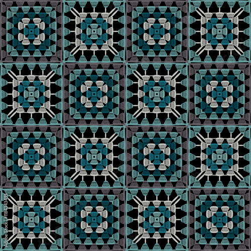Pattern with crochet granny square wallpaper handmade decorative art design print