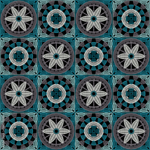 Pattern with crochet granny square wallpaper handmade decorative art design print
