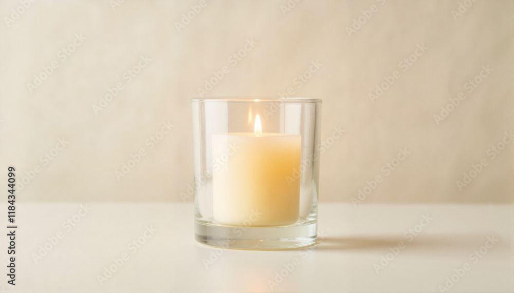 Candle burning in a glass holder on a neutral background, Peace Day Candle burning in a glass holder on a neutral background, Peace Day