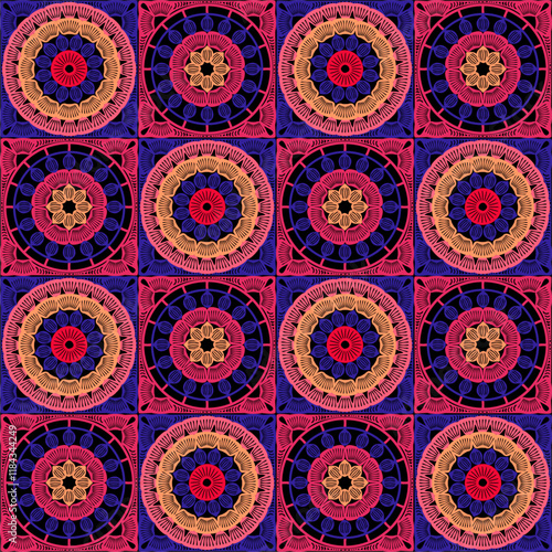 Pattern with crochet granny square wallpaper handmade decorative art design print