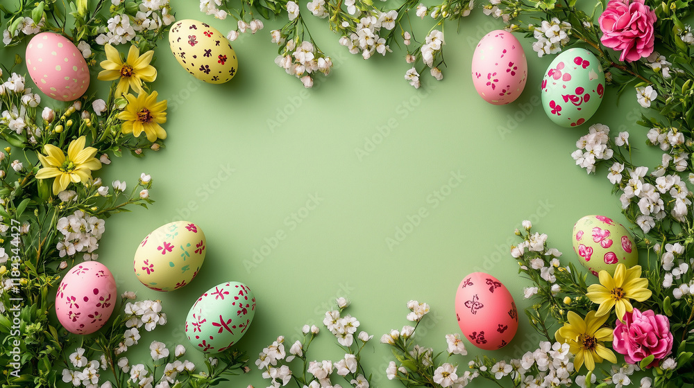 Easter background with easter eggs and decorative elements Easter background with easter eggs and decorative elements