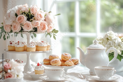 Wallpaper Mural Three-tiered wedding cake decorated with flowers on a white table Torontodigital.ca