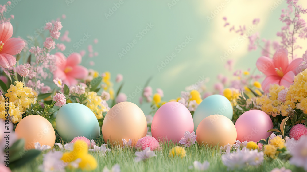 Fototapeta premium Easter background with easter eggs and decorative elements