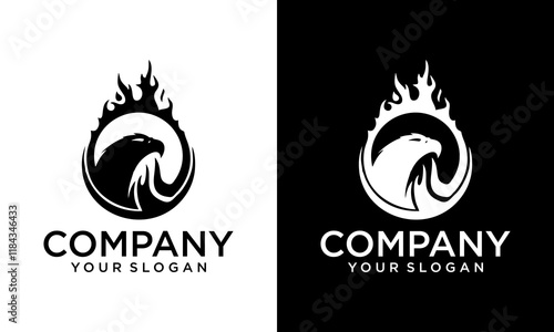 creative Circle fire with simple Head phoenix bird logo concept