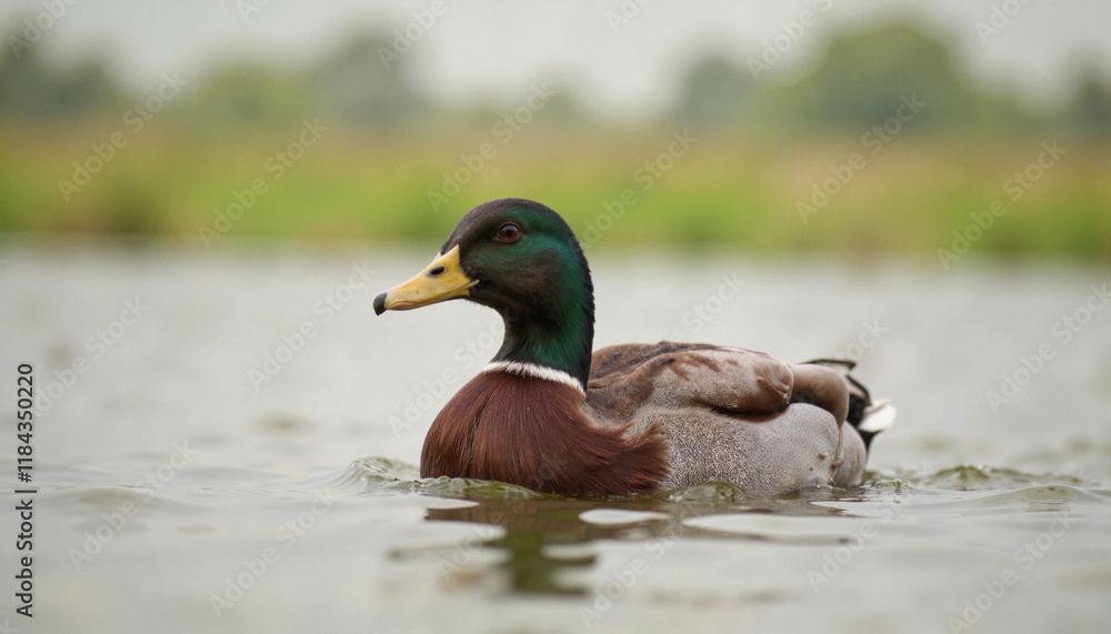 American black duck swimming in marsh on misty morning, tranquility American black duck swimming in marsh on misty morning, tranquility
