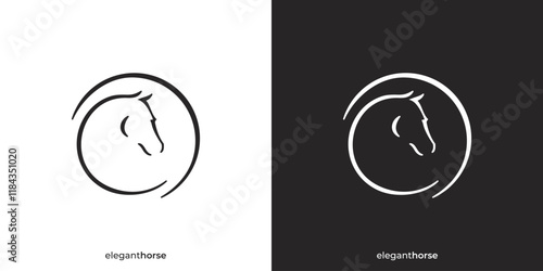 Elegant Horse Logo. Horse Head and Circle Icon Graphic. Moon Horse Logo Design Template.