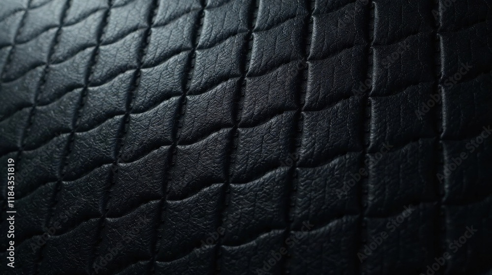 Fototapeta premium Dark quilted leather texture background, detailed close-up view of a luxurious material