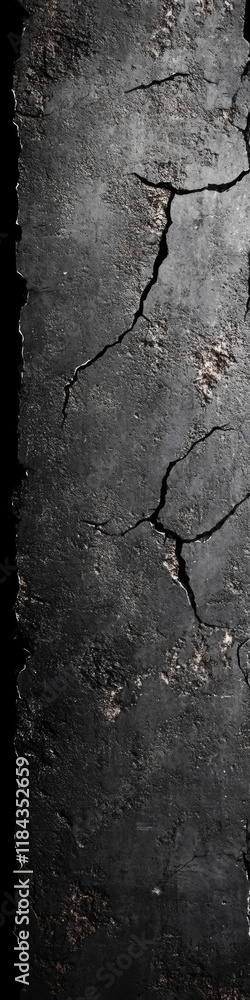 Obraz premium Black textured background with rough concrete surface and distressed cracks, ideal for design. Toned, aged, and damaged wall, creating a feeling of decay and collapse.