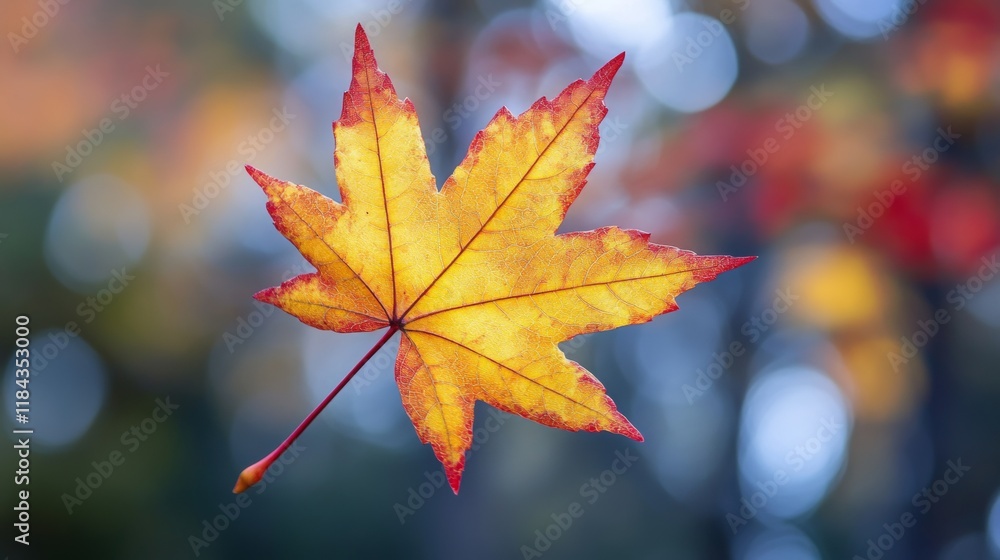 Vibrant Autumn Maple Leaf with Bokeh Background Vibrant Autumn Maple Leaf with Bokeh Background