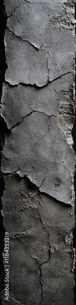 Obraz premium Black textured background with rough concrete surface and distressed cracks, ideal for design. Toned, aged, and damaged wall, creating a feeling of decay and collapse.