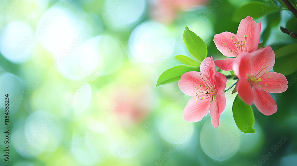 Pink flowers with green leaves in bokeh. Perfect for natural beauty and spring wellness themes. Pink flowers with green leaves in bokeh. Perfect for natural beauty and spring wellness themes.