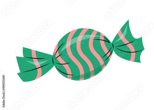 Wrapped mint candy, hand drawn isolated vector illustration in simple flat design