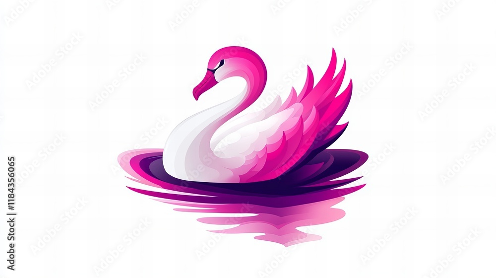 Fototapeta premium Elegant pink and white swan gracefully gliding on calm water. A vibrant digital illustration.