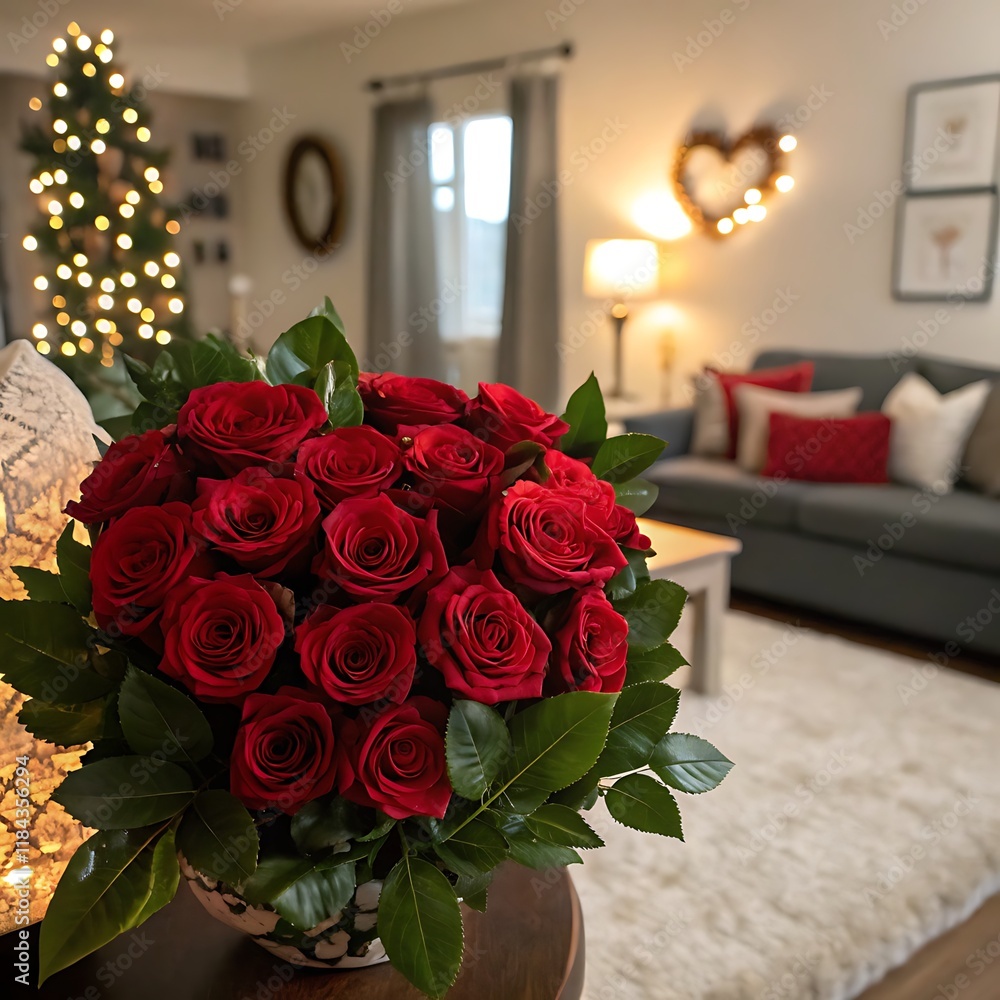 Fototapeta premium bouquet of red roses on valentine's day celebration 