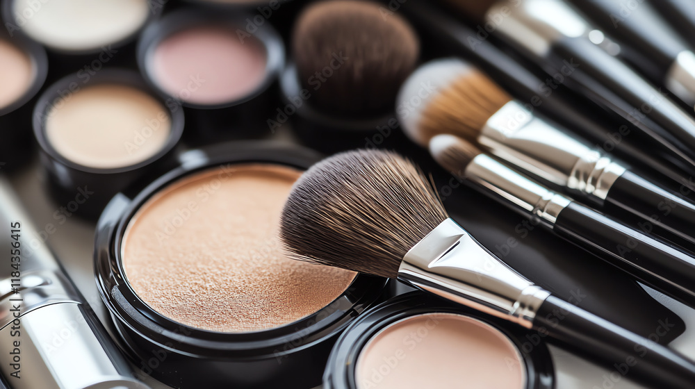 Professional makeup palette with brushes closeup. Essential for beauty expertise and cosmetic artistry. Professional makeup palette with brushes closeup. Essential for beauty expertise and cosmetic artistry.