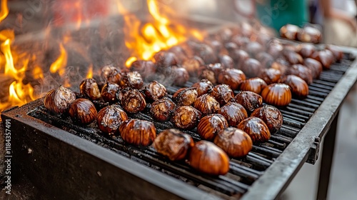 Roasted Chestnuts on a Grill - Autumnal Street Food Delights photo